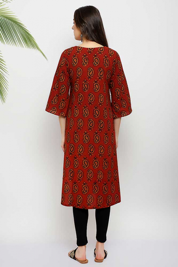 Buy Ayaany Red Cotton Straight Kurti for Women Online @ Tata CLiQ